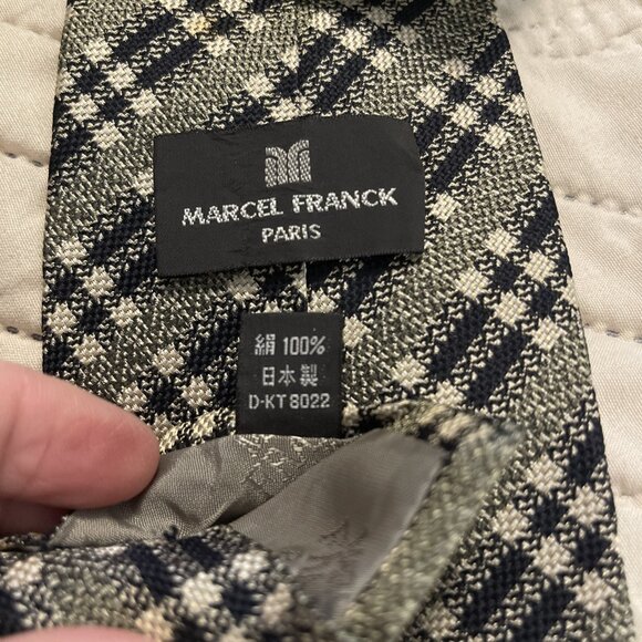 Vintage Black And‎ White Plaid Marcel Franck Paris 100% Silk  Necktie Old Money - Picture 7 of 10